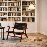 Majestic - Ring Base Curved Floor Lamp With Triangle Drum Shade - Gold / White - R&R Furniture Gallery (Fountain Valley, CA)