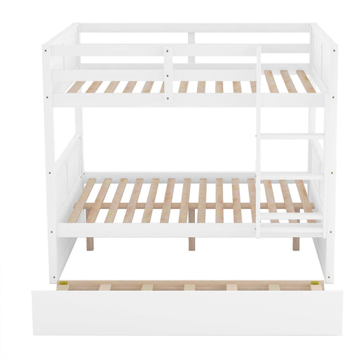 DreamHaus bunk bed with twin size trundle, featuring sturdy wooden frame and space-saving design perfect for kids' bedrooms.
