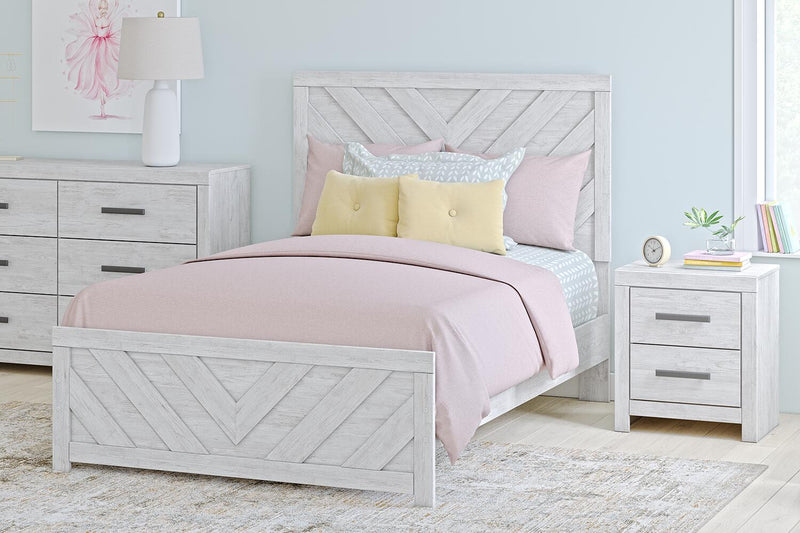 Signature Design by Ashley Cayboni panel bed with a sleek wooden frame and modern headboard design.
