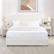 House & Home Furniture Liv upholstered storage platform bed with built-in drawers, showcasing a modern, fabric-upholstered bed frame.