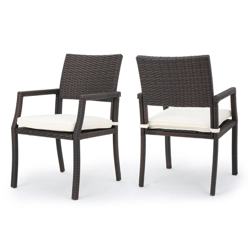 Outdoor Wicker Dining Chair With Water Resistant Cushions (Set of 2) - White / Brown - R&R Furniture Gallery (Fountain Valley, CA)