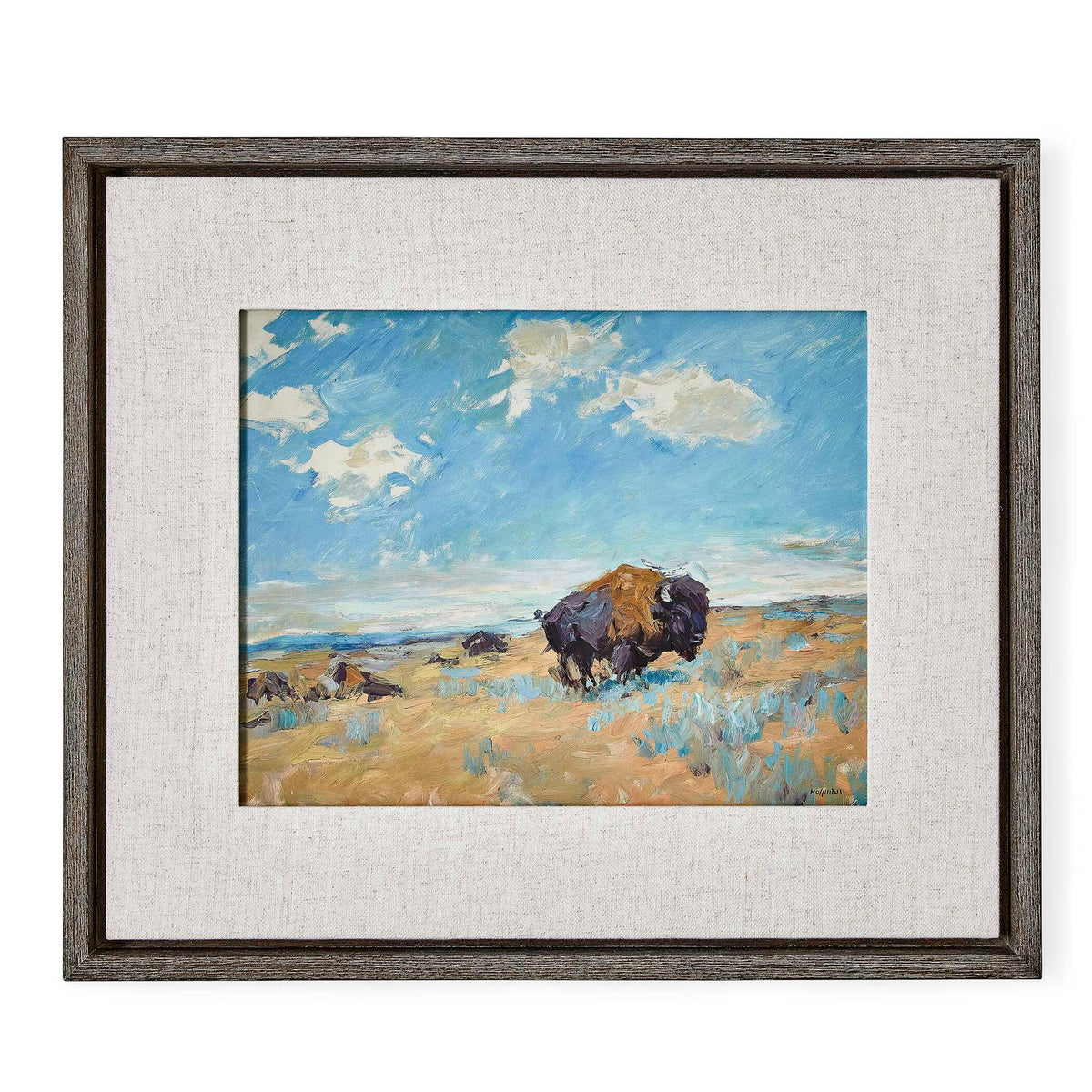Buffalo - Framed Canvas - Blue / Brown / Gold