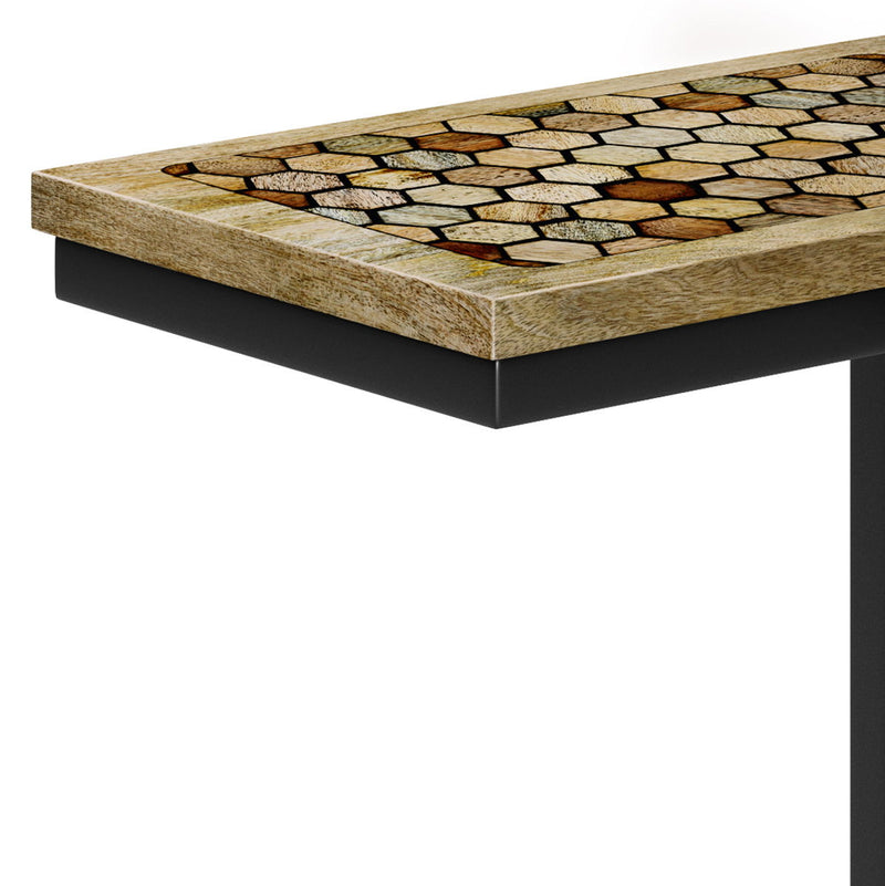Simpli-Home Davisville C Side Table in natural wood finish, chair-side design with smooth surface and modern style.