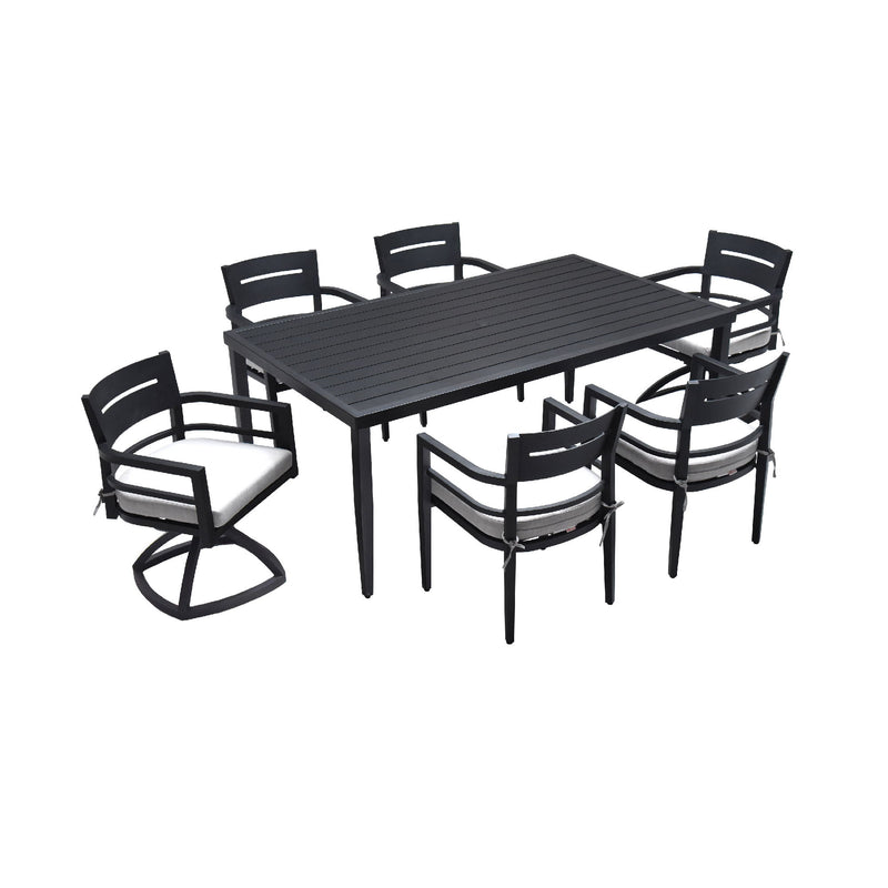 Outdoor Modern Dining Set, Chairs Sunbrella Cushioned And Dining Table With Umbrella Hole - R&R Furniture Gallery (Fountain Valley, CA)