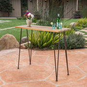 Outdoor Bar Table With Wood Tabletop And Iron Hairpin Legs - Black / Teak - R&R Furniture Gallery (Fountain Valley, CA)