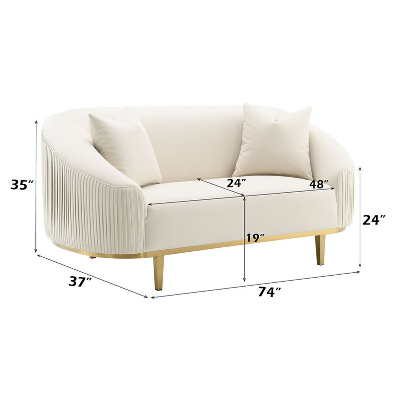 Martina - Loveseat With 2 Pillows - Ivory Velvet - R&R Furniture Gallery (Fountain Valley, CA)