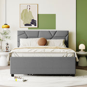 Upholstered Platform Bed With Brick Pattern Headboard And Twin Long Size Trundle - R&R Furniture Gallery (Fountain Valley, CA)
