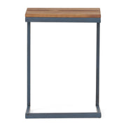 Noble House C-shaped end table with iron base and fir wood top, ideal as a chair side or accent table.