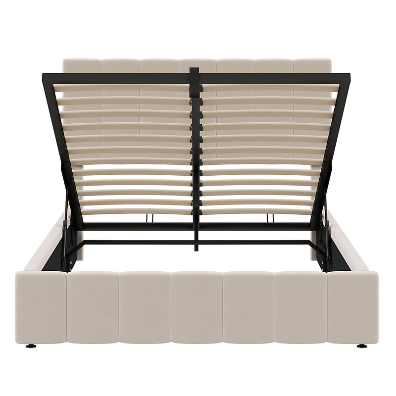 Elegant Upholstered Platform Bed With Hydraulic Storage System - R&R Furniture Gallery (Fountain Valley, CA)