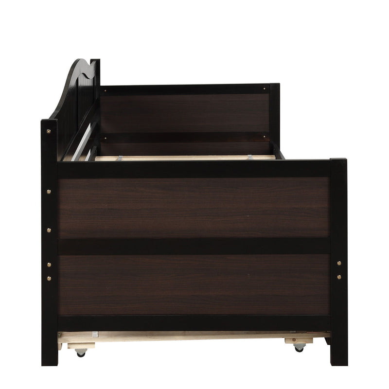 DreamHaus wooden storage daybed with sofa bed design, featuring built-in storage drawers and no box spring needed.