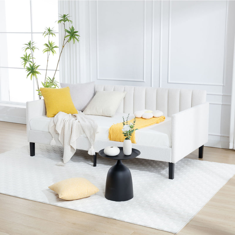 Elena - Boucle Upholstered Daybed, Ribbed Tufted Backrest - R&R Furniture Gallery (Fountain Valley, CA)