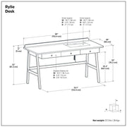 Simpli-Home Rylie natural aged brown writing desk with clean lines and sturdy wooden construction, ideal for home office or study space.