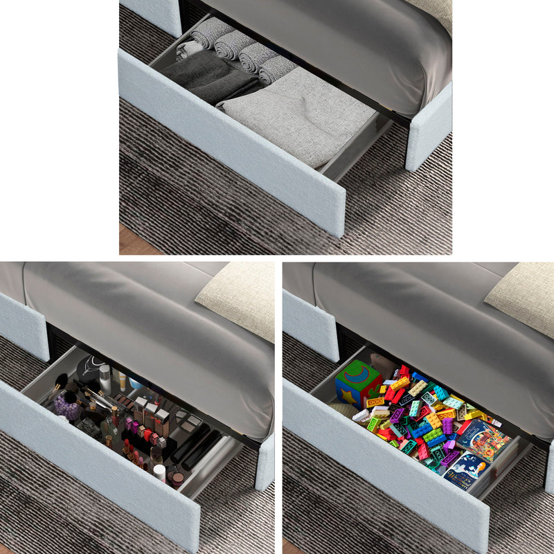 Anda - Boucle Upholstered Platform Bed With Patented Drawers Storage - Ivory - R&R Furniture Gallery (Fountain Valley, CA)