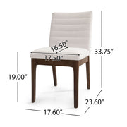 Set of 2 upholstered Noble House dining chairs with beige fabric and black rubber legs, modern and comfortable for dining rooms.