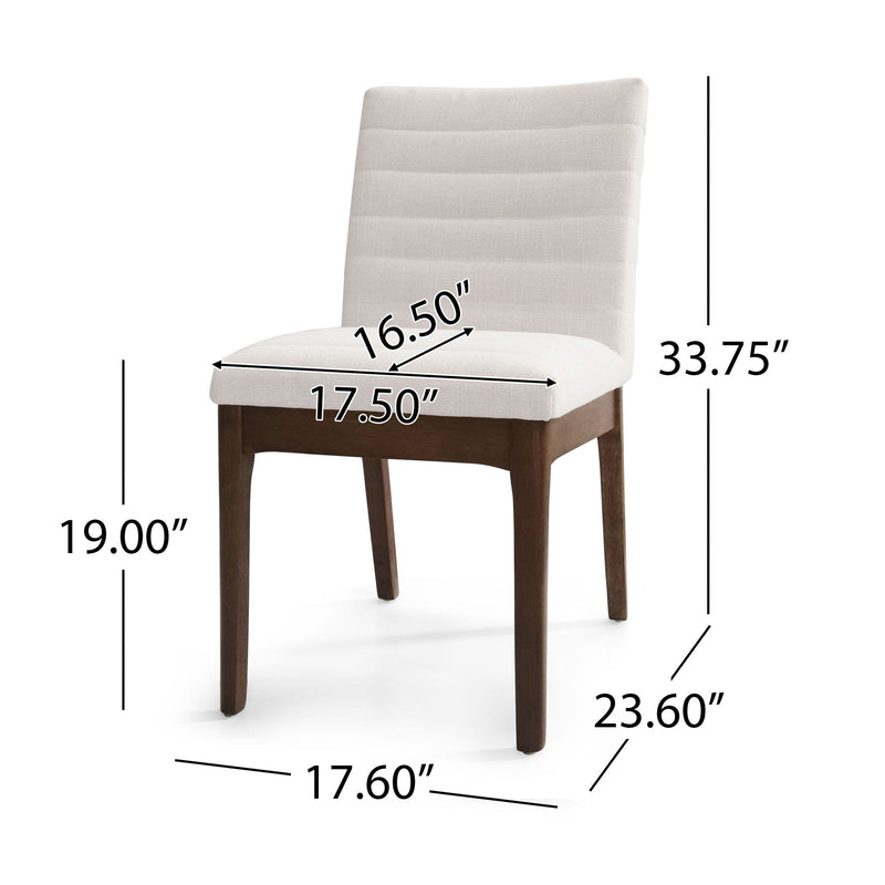Set of 2 upholstered Noble House dining chairs with beige fabric and black rubber legs, modern and comfortable for dining rooms.