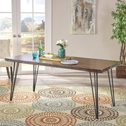 Modern industrial faux live edge dining table with hairpin legs by Noble House, showcasing natural wood finish and sleek design.