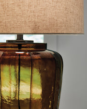 Bainmore - Glass Table Lamp - Amber - R&R Furniture Gallery (Fountain Valley, CA)