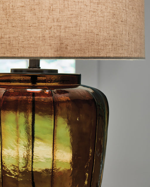 Bainmore - Glass Table Lamp - Amber - R&R Furniture Gallery (Fountain Valley, CA)