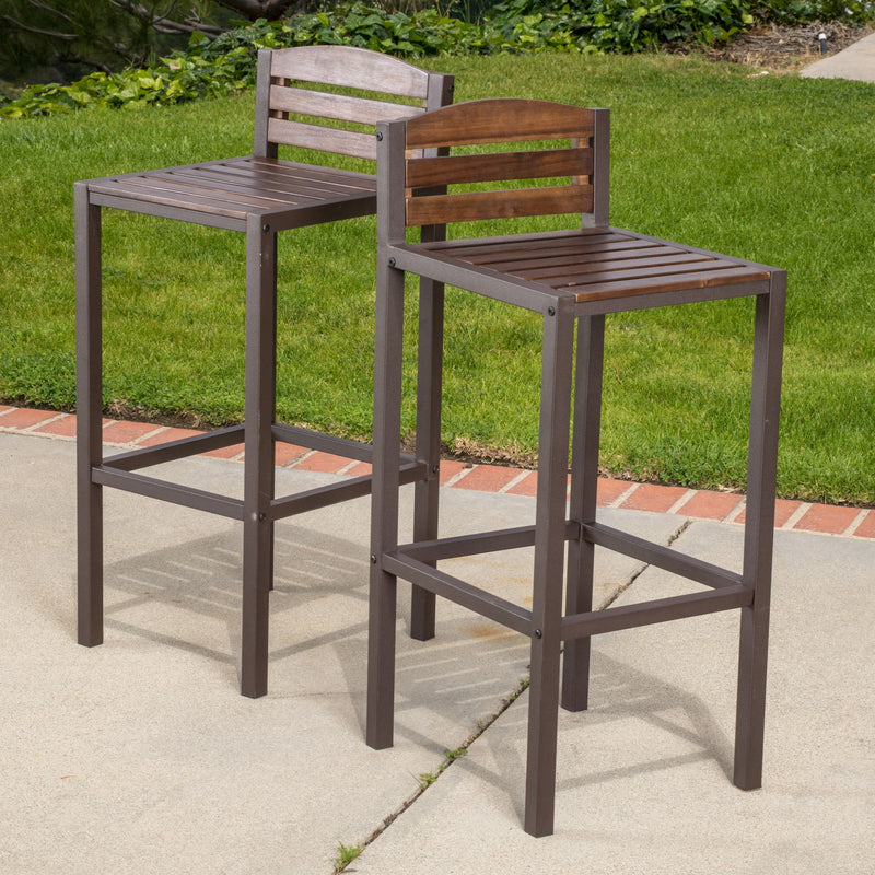 Outdoor Barstool With Slat Panel Design (Set of 2) - Dark Brown - R&R Furniture Gallery (Fountain Valley, CA)
