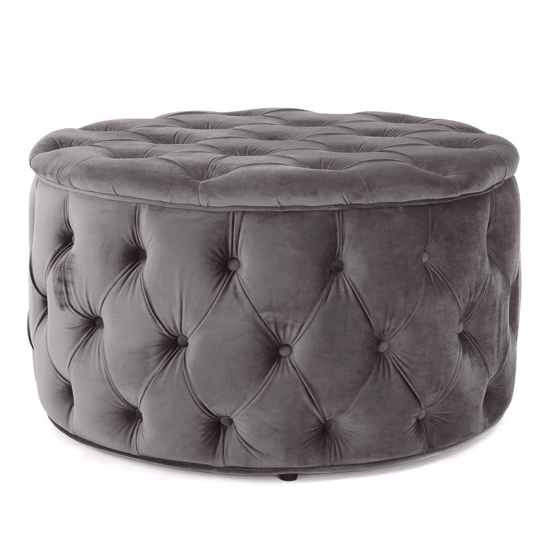 Noble House modern glam upholstered ottoman with plush fabric and sleek design, perfect as a stylish accent piece.