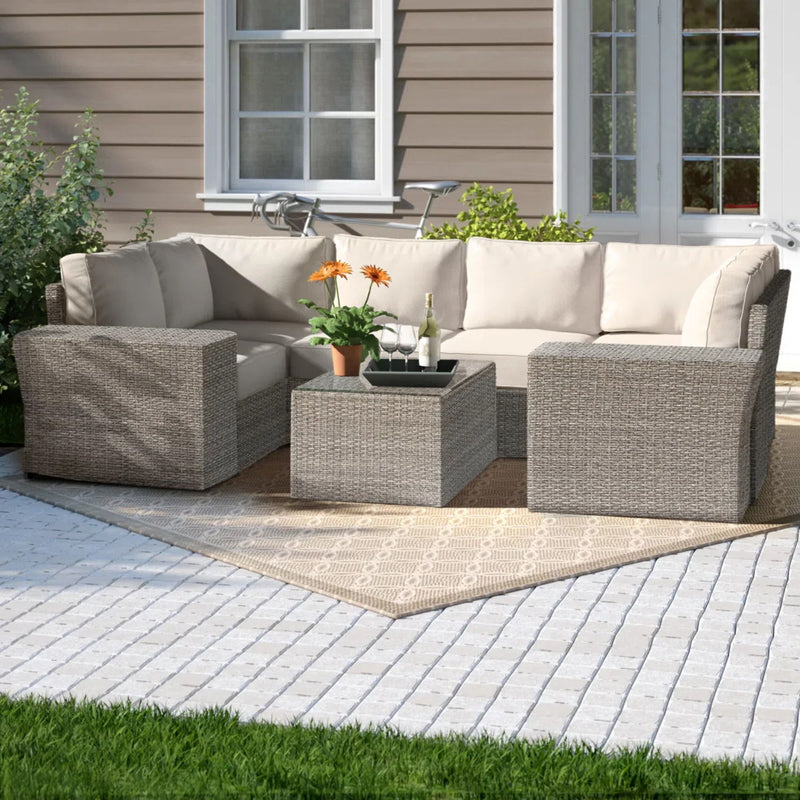 Outdoor Wicker Sectional With Weather Resistant Cushions And Table - R&R Furniture Gallery (Fountain Valley, CA)