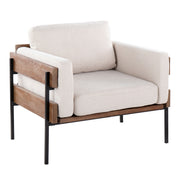 Lumi Source Kari farmhouse design accent chair with wooden legs and upholstered seat in a cozy, rustic style.