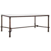 Uttermost Warring iron coffee table with a modern design and sleek black finish, showcasing a sturdy rectangular tabletop.