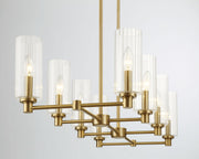 Willow - 8 Lights Island With Clear Ribbed Pendant Lamp Satin - Antique Brass / Clear / Gold - R&R Furniture Gallery (Fountain Valley, CA)