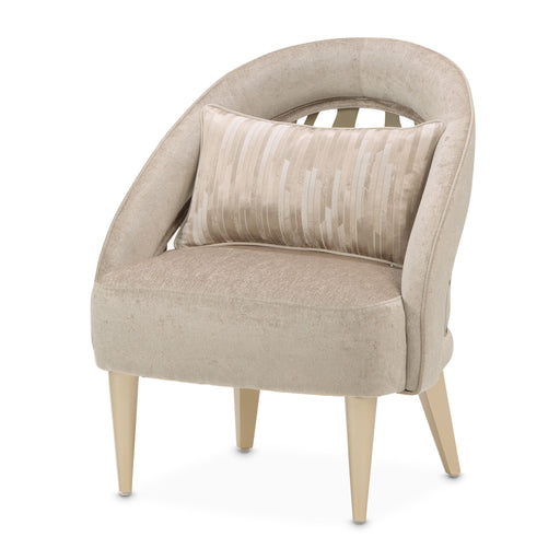 Michael Amini La Rachelle Flame Chair accent chair with elegant, flame-patterned upholstery and classic wooden legs.