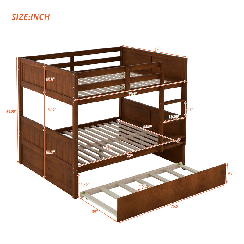 DreamHaus bunk bed with twin size trundle, featuring sturdy wood frame and ladder, suitable for kids' bedrooms.