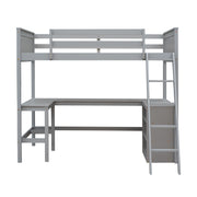 DreamHaus loft bed with built-in shelves and desk, featuring a sturdy frame and space-saving design for a modern bedroom.