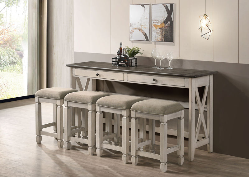 Console Table With 4 Stools - Antique White - R&R Furniture Gallery (Fountain Valley, CA)