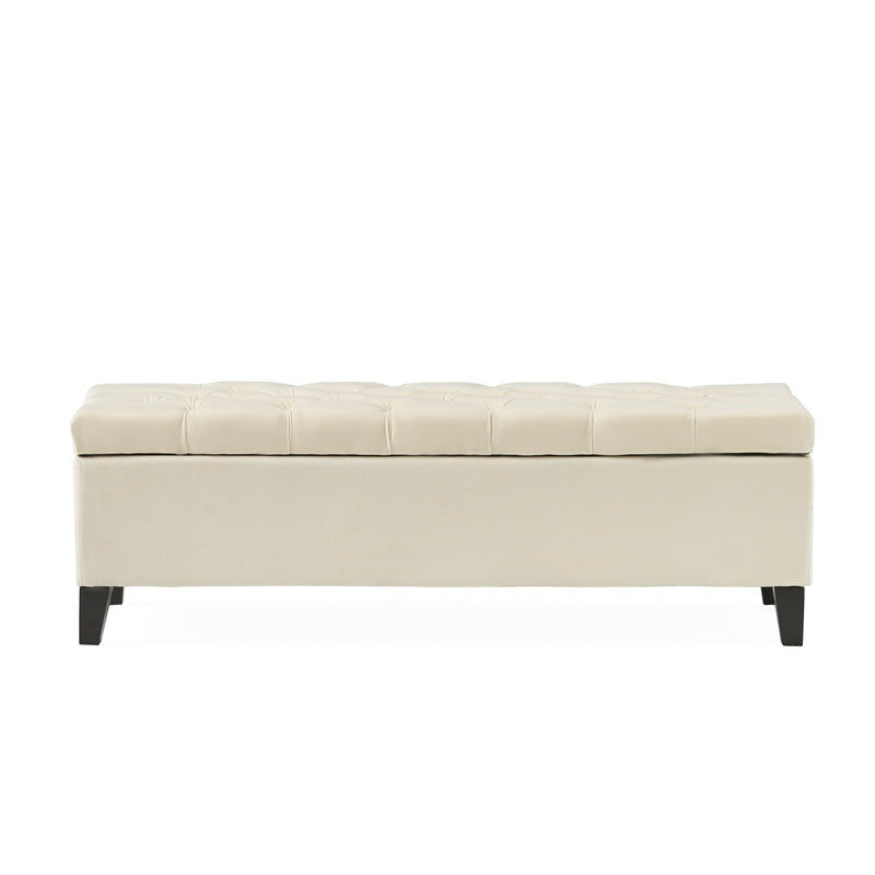 Button Tufted Diamond Stitch Storage Ottoman - Beige - R&R Furniture Gallery (Fountain Valley, CA)
