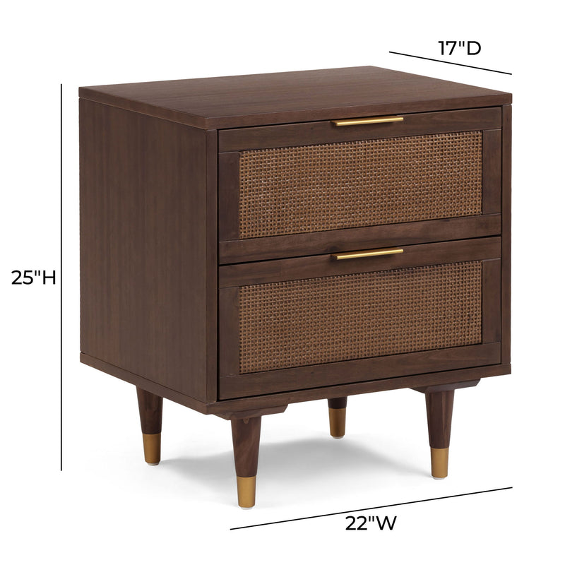TOV Furniture Sierra accent nightstand with a modern wooden finish and sleek design, featuring a single drawer and open shelf.