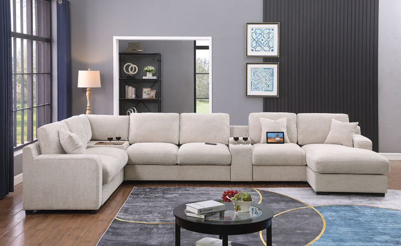 Celine - Fabric Corner Sectional Sofa With Right-Facing Chaise, Cupholders, And Charging Ports - R&R Furniture Gallery (Fountain Valley, CA)