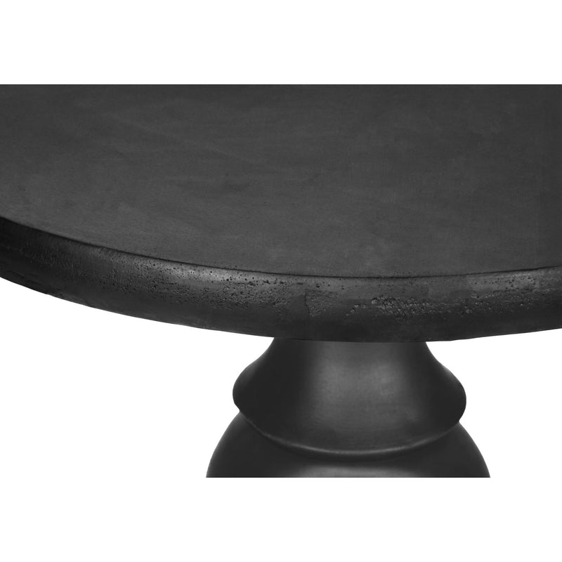Black round accent table by 8th Street, suitable for indoor or outdoor use, featuring a sleek modern design with a smooth surface.