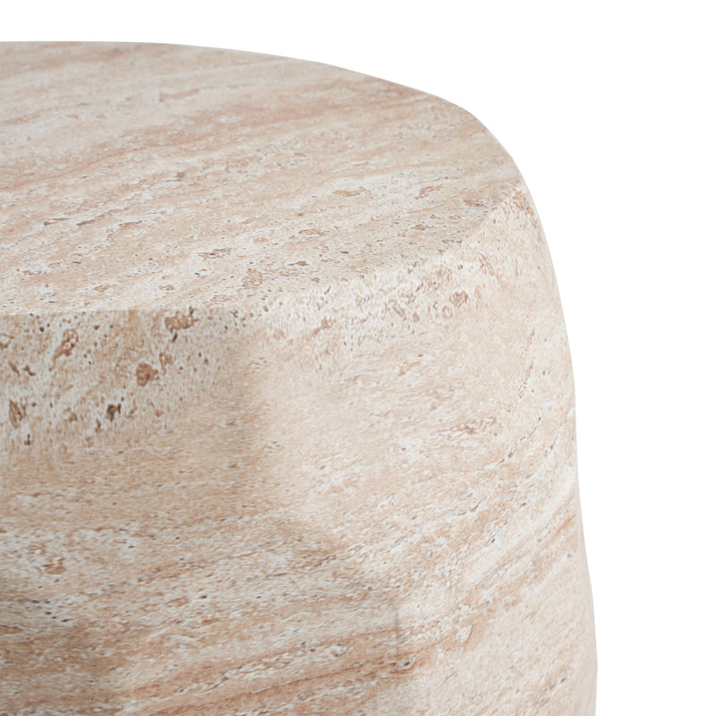 Beige travertine lightweight concrete side table by Noble House, suitable for indoor and outdoor use, with a sleek modern design.