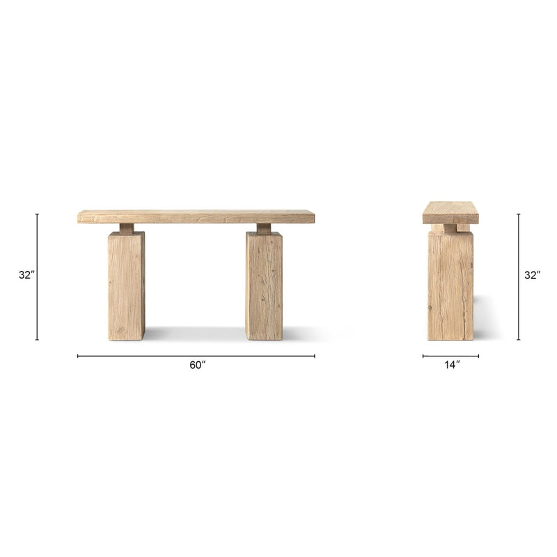 Jennifer Taylor Home Calder console table in natural wood finish, showcasing sleek design and smooth surface for entryway or living room.