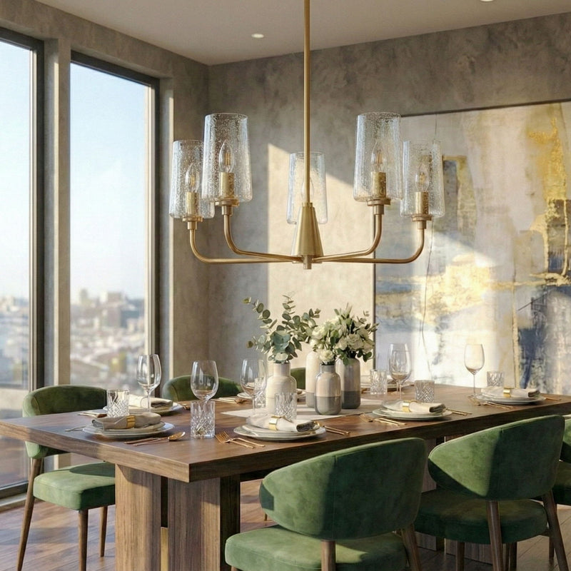Dazzle - 5 Lights Chandelier With Clear Seeded Satin - Antique Brass / Clear / Gold - R&R Furniture Gallery (Fountain Valley, CA)