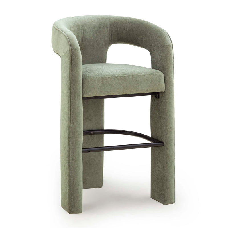 TOV Furniture Malone counter height stool with wooden legs and upholstered seat, 24-27 inches tall, modern design.
