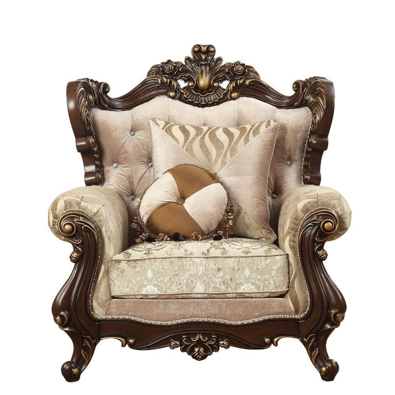 Shalisa - Chair With 2 Pillows (Same Lv01587) - Fabric & Walnut - R&R Furniture Gallery (Fountain Valley, CA)
