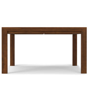 Wilson handcrafted dining table by Simpli-Home, showcasing a sturdy wooden surface with elegant design for dining room decor.
