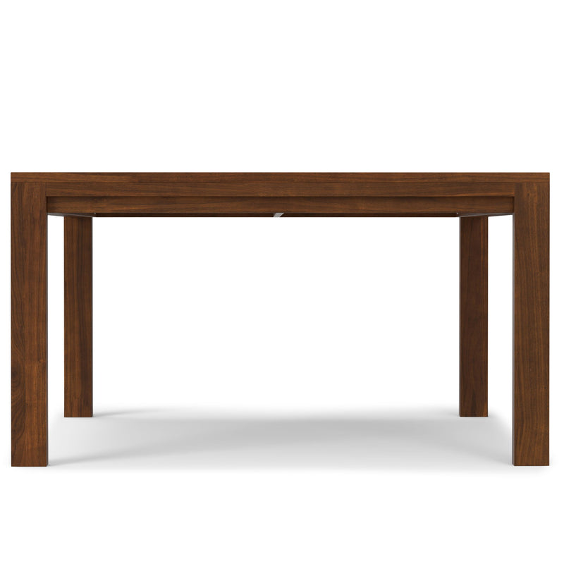 Wilson handcrafted dining table by Simpli-Home, showcasing a sturdy wooden surface with elegant design for dining room decor.