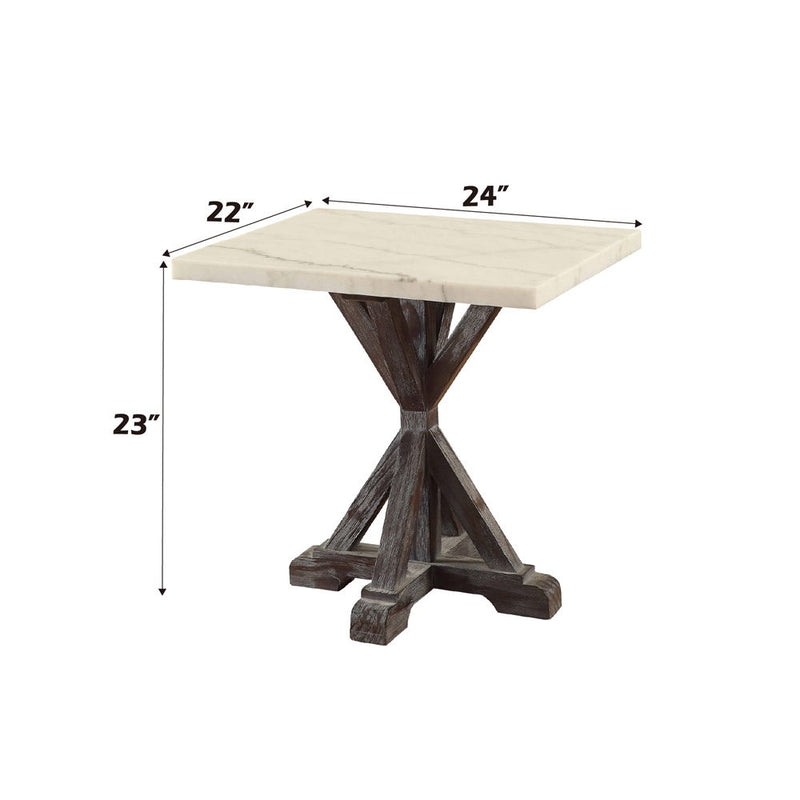 Romina - End Table - White Marble Top & Weathered Espresso - R&R Furniture Gallery (Fountain Valley, CA)
