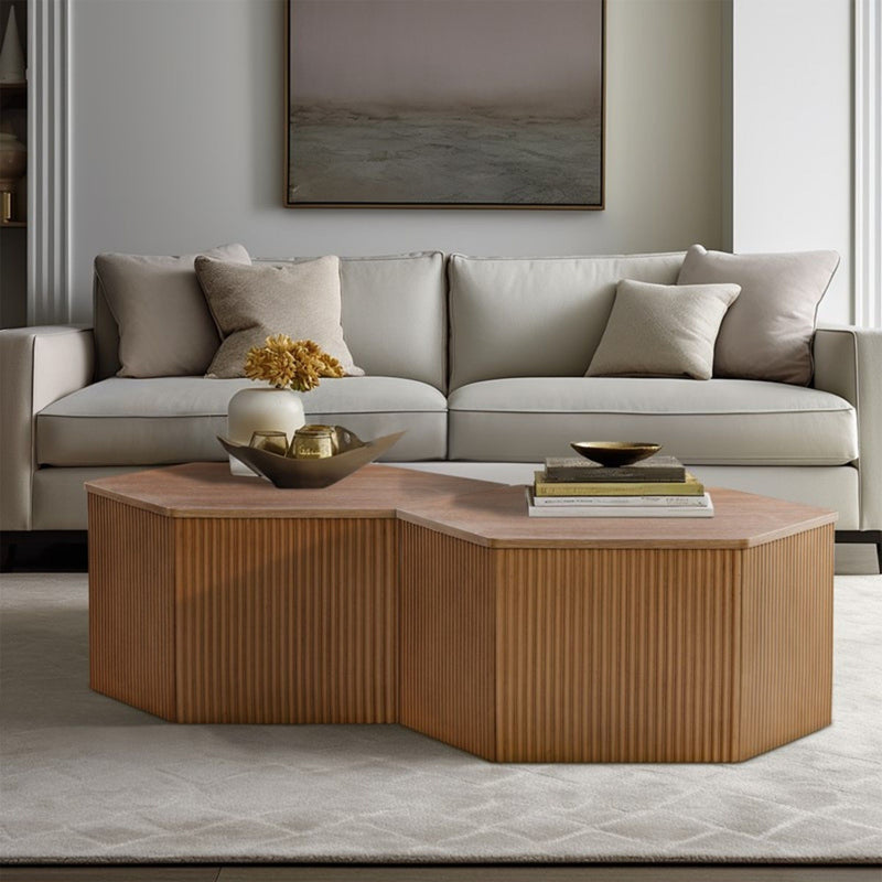 Hexagon Coffee Table With Fluted Design - Natural - R&R Furniture Gallery (Fountain Valley, CA)