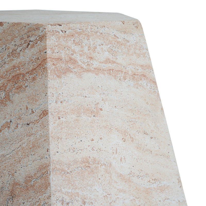 Outdoor / Indoor Lightweight Concrete Side Table, Hexagonal Round Travertine Accent Table - Beige - R&R Furniture Gallery (Fountain Valley, CA)