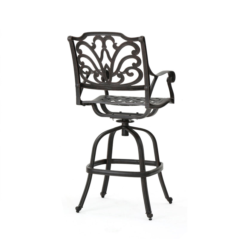 Outdoor Cast Aluminum Swivel Bar Stool With Scrolled Arms - Bronze - R&R Furniture Gallery (Fountain Valley, CA)