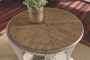 Realyn - Round End Table - White / Brown - R&R Furniture Gallery (Fountain Valley, CA)