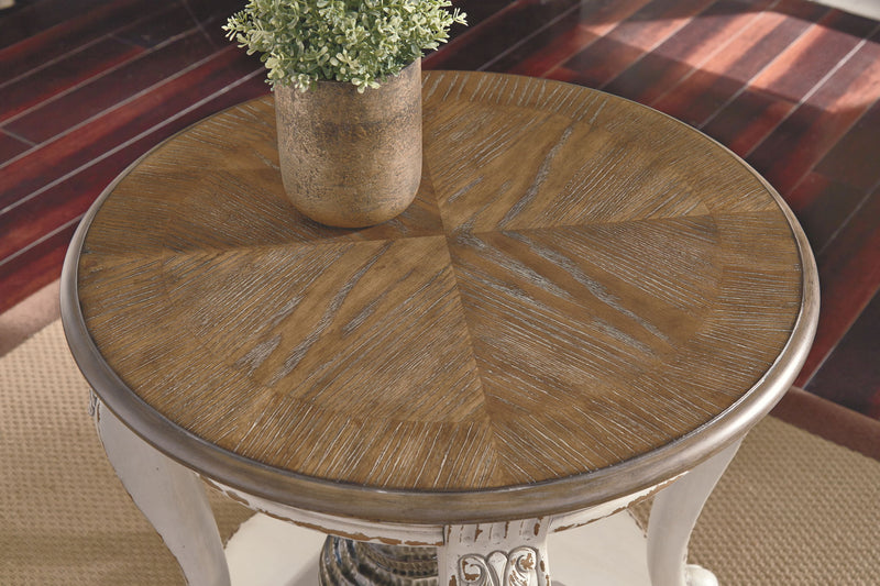 Realyn - Round End Table - White / Brown - R&R Furniture Gallery (Fountain Valley, CA)