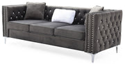Glory Furniture Paige stationary sofa with plush fabric and modern design, featuring wide armrests and comfortable seating.